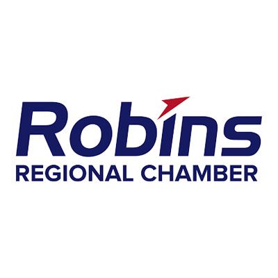 Robins Regional Chamber logo in blue with red accent arrow