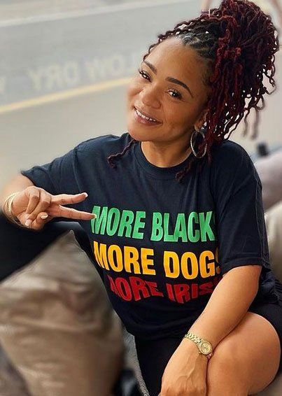 Woman with red and black Afro hair