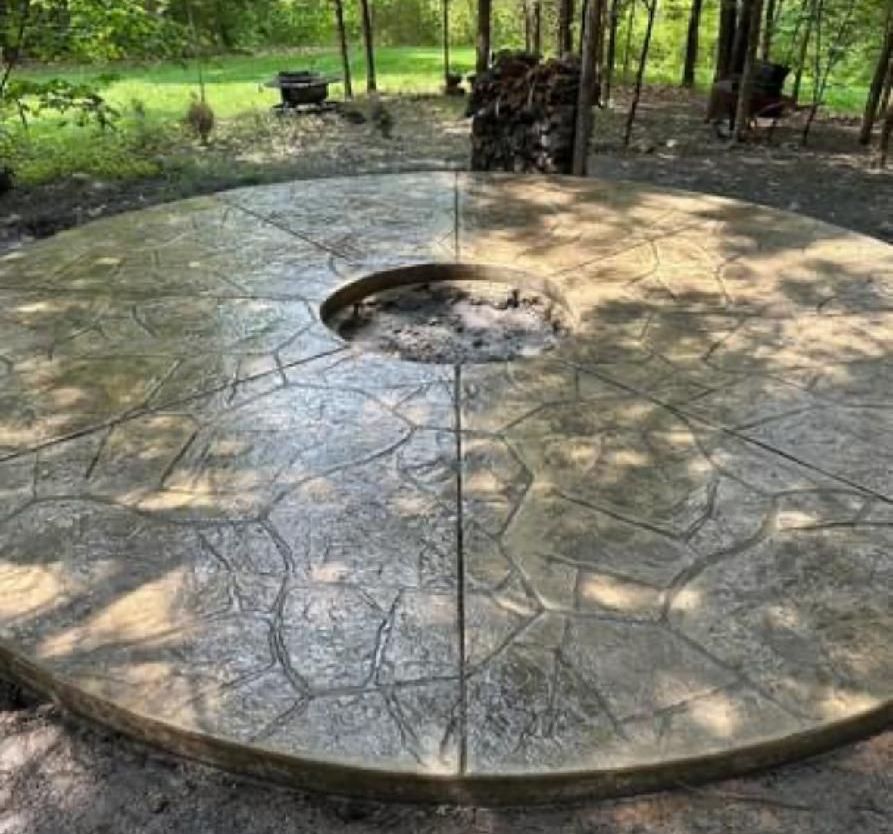 circular stamped firepit seating area and patio STL