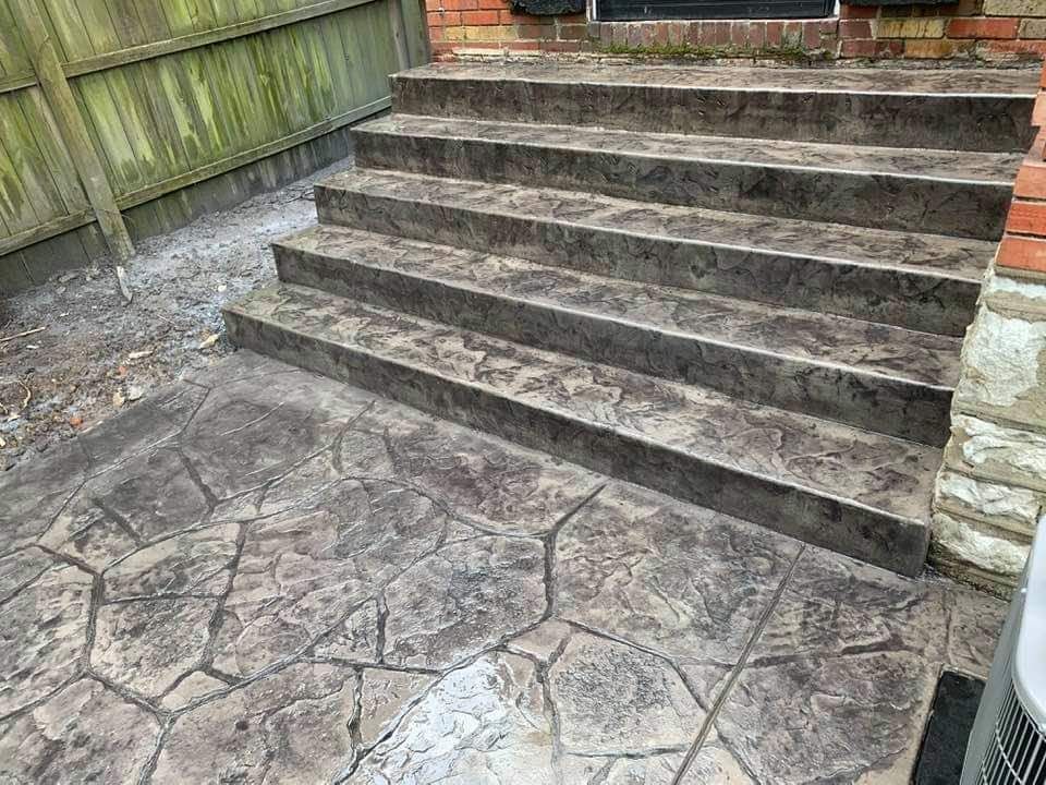 stamped concrete patio and steps in Maryland Heights MO