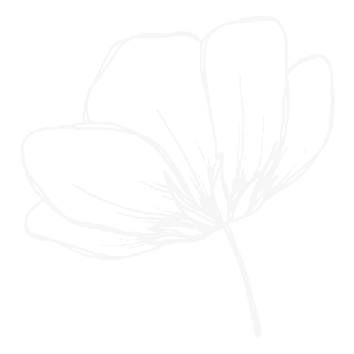 A black and white drawing of a flower on a white background.