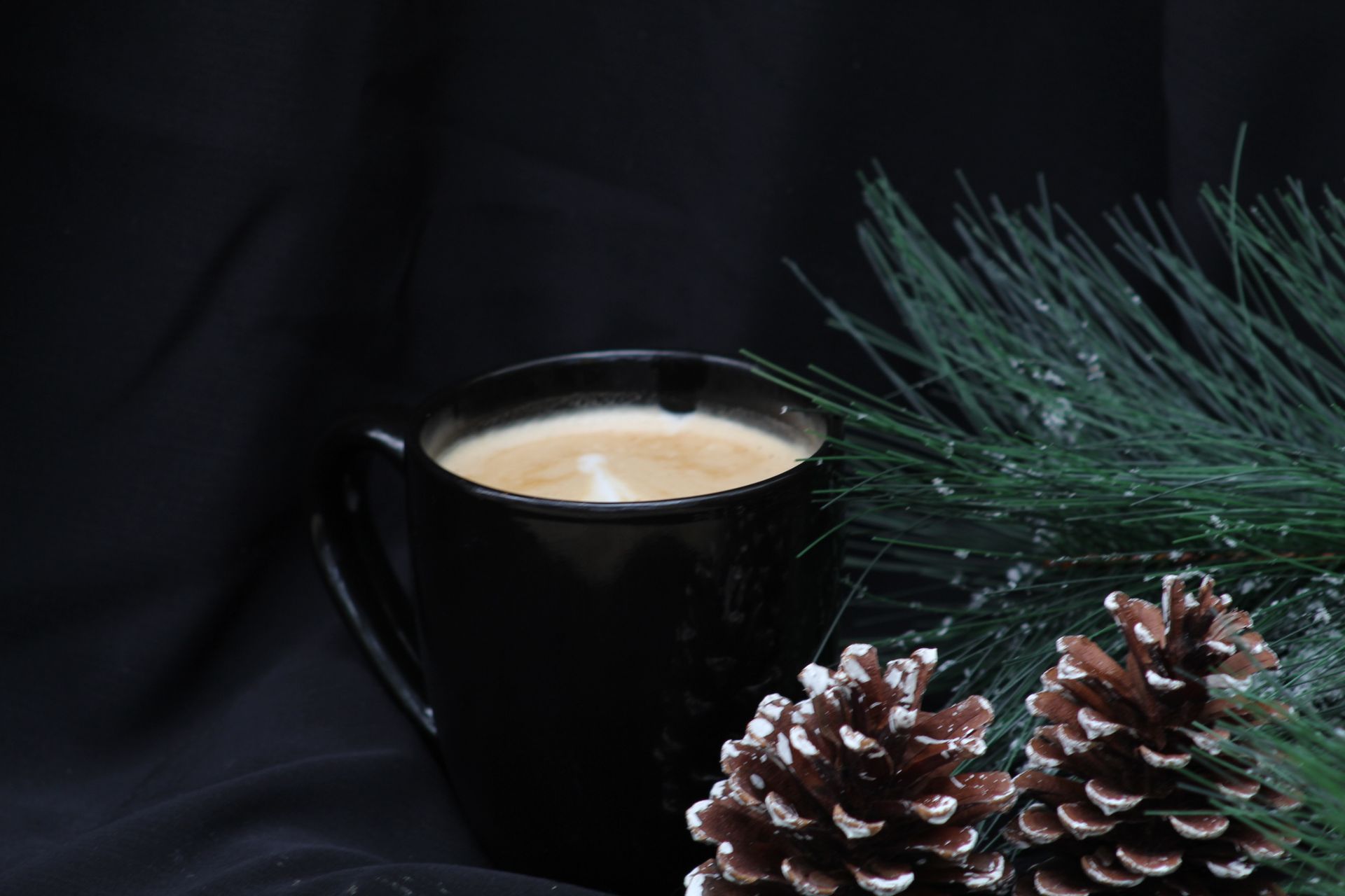 Green matcha drink in a clear plastic cup with white foam, resting on a black table with raspberries and a green leafy background.