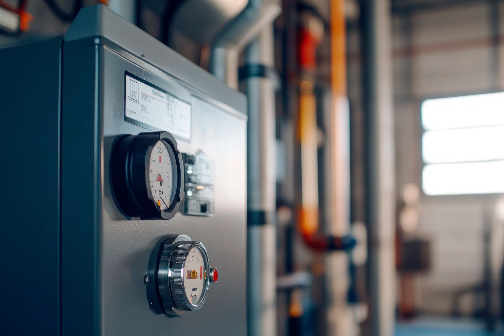 Panneau de commande avec jauges et écran dans un environnement industriel.