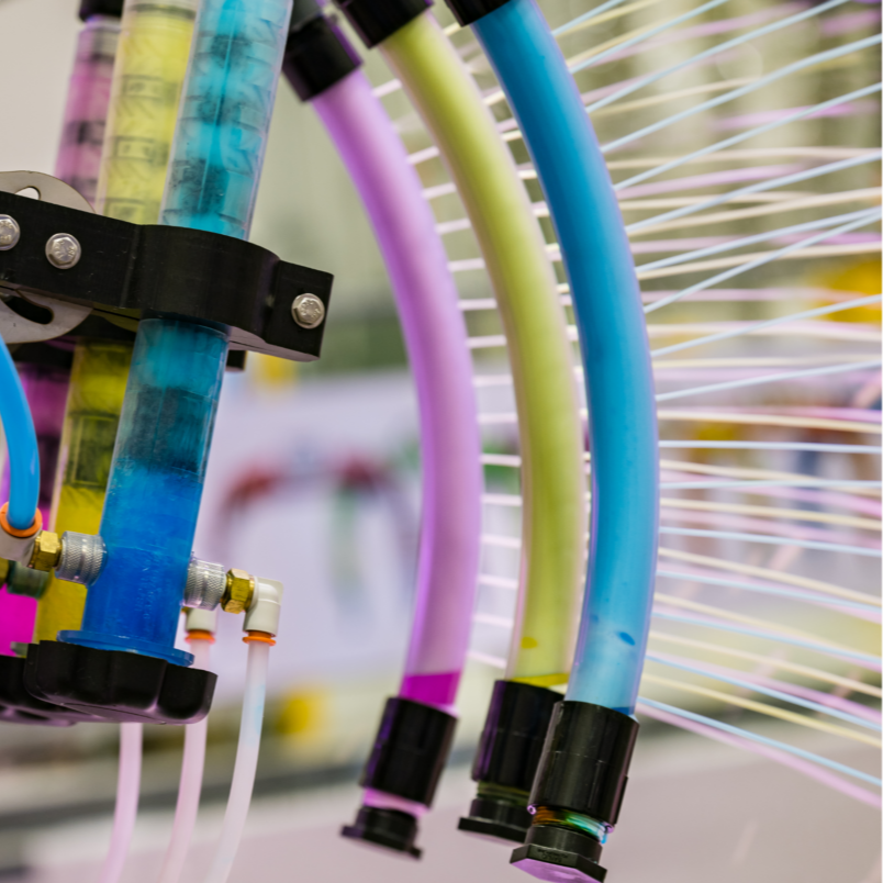 Colorful chemistry tubes spraying in a car wash 