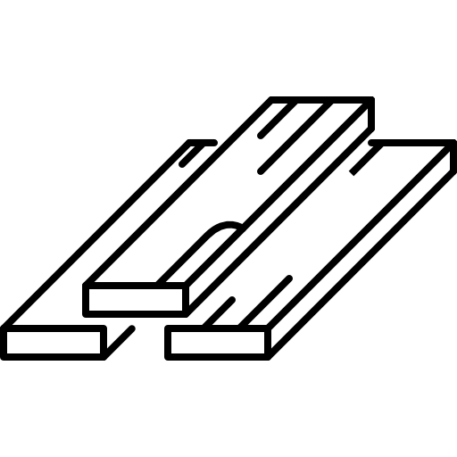 Un disegno al tratto di tre assi di legno impilate una sopra l'altra.