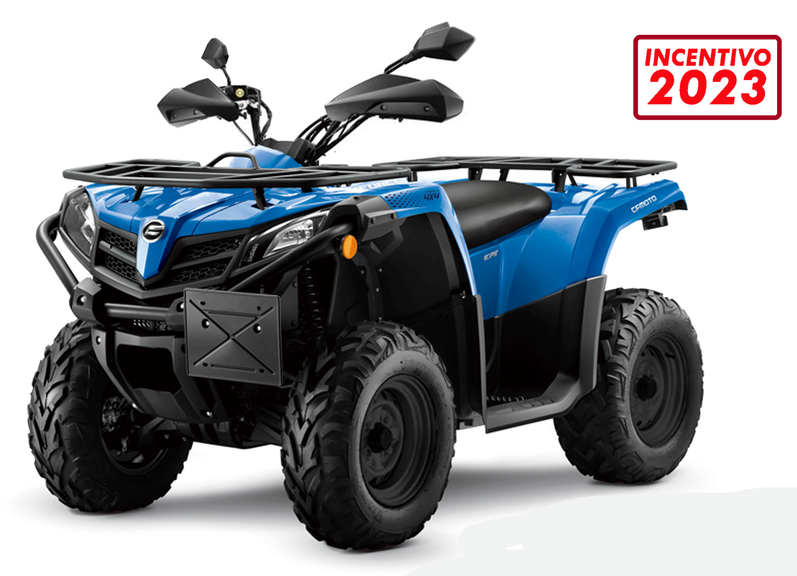 ATV CFMOTO blu con dettagli neri, con incentivo per il 2023.