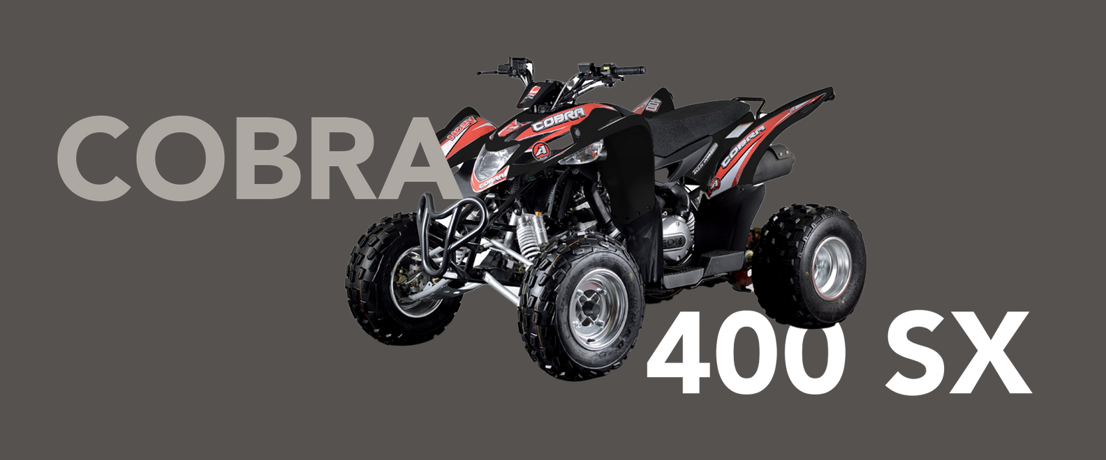 ATV Cobra 400 SX con design rosso e nero su sfondo grigio.