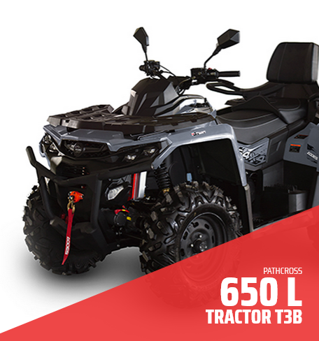 Trattore ATV T3B Pathcross 650L grigio con pneumatici di grandi dimensioni, paraurti anteriore 