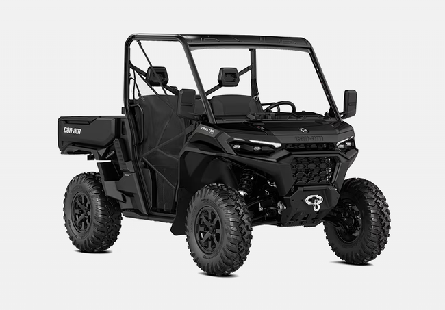 Veicolo utilitario side-by-side nero con roll-bar, pneumatici adatti a tutti i terreni e cassone di carico.