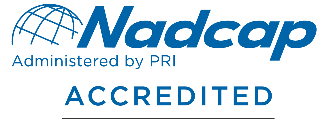 Nadcap accredited logo with globe and curved arrow graphic.