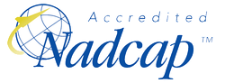 Nadcap accreditation logo with globe and curved line graphic.