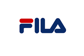 Un logo Fila blu e rosso su sfondo bianco