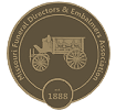 Missouri Funeral Directors & Embalmers Association logo: gold circular emblem with a horse-drawn hearse and the year 1888.