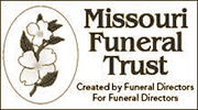 Logo for Missouri Funeral Trust: floral emblem in oval, text 