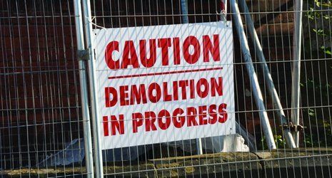 caution demolition in progress board