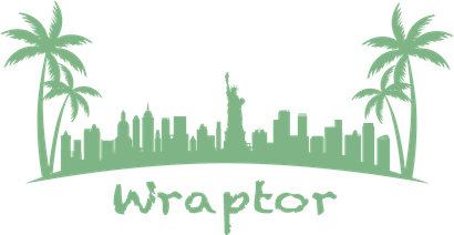 Green logo with NYC skyline, palm trees, and 