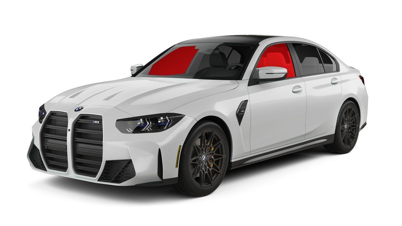 A white bmw m3 is shown on a white background.