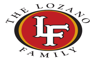 a logo for the lozano family with a white letter f in a red circle