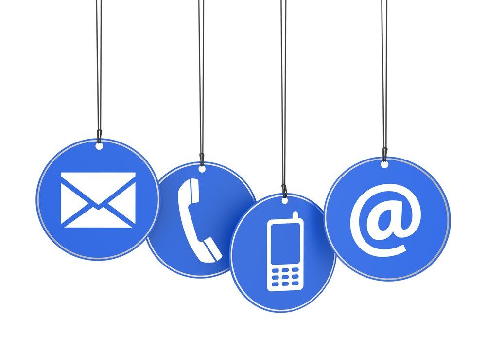 A set of contact icons hanging from a string.