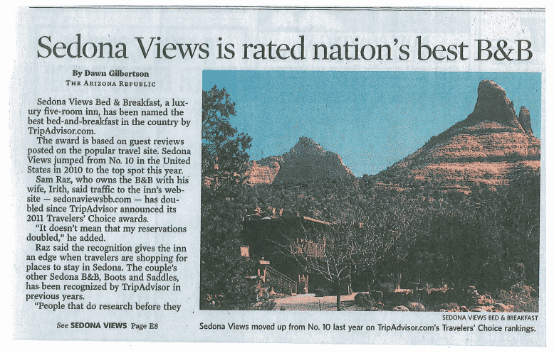 Sedona views is rated nation 's best b & b