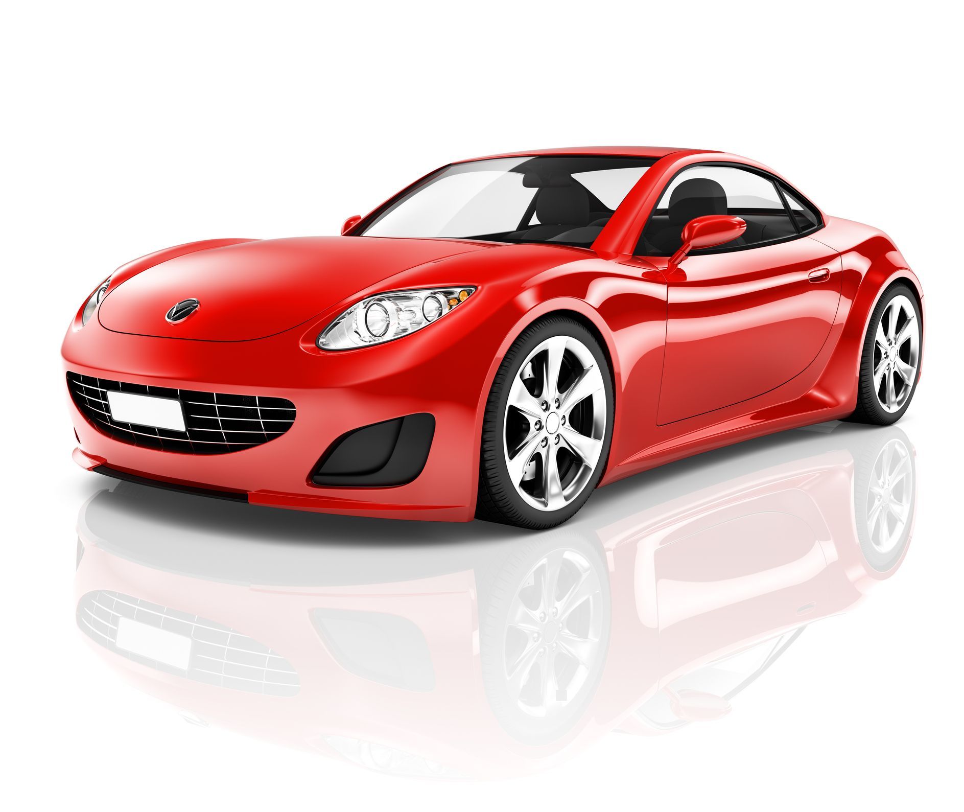 A red sports car is sitting on a white surface.