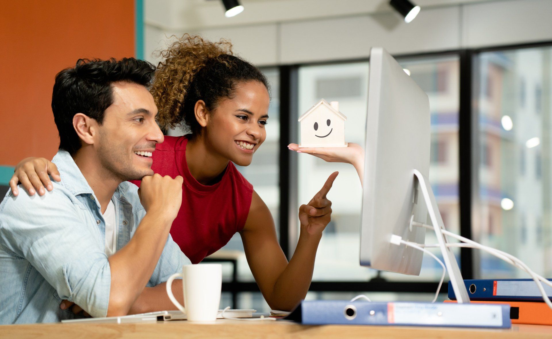Couple looking at computer