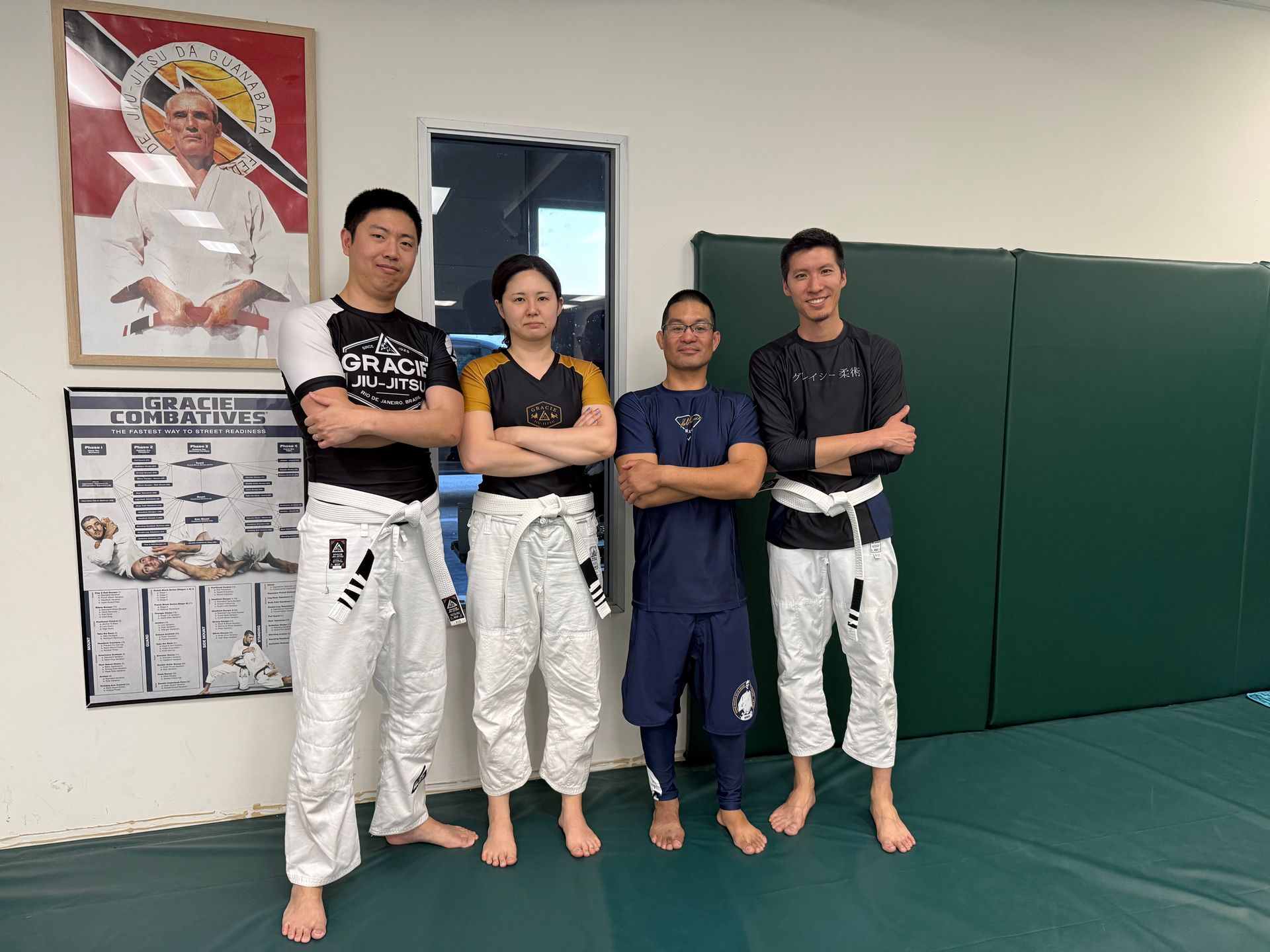 Students practicing hip mobility drills at Gracie Jiu-Jitsu San Jose in San Jose, CA.