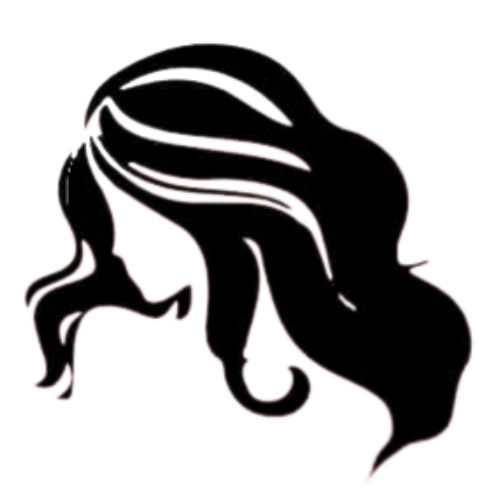 Silhouette of a woman with long, wavy hair, facing left.