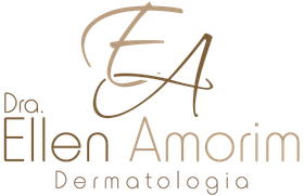 Logotipo da Dra. Ellen Amorim Dermatologia com iniciais douradas 