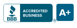A blue and white logo that says accredited business a+
