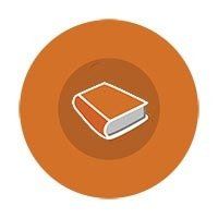 A book icon in an orange circle on a white background.