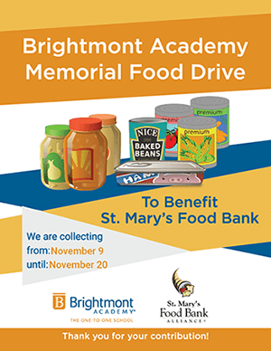 A poster for the brightmont academy memorial food drive