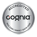 A close up of a cogna logo on a white background.