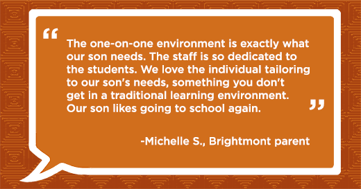 A speech bubble with a quote from michelle s. brightmont parent