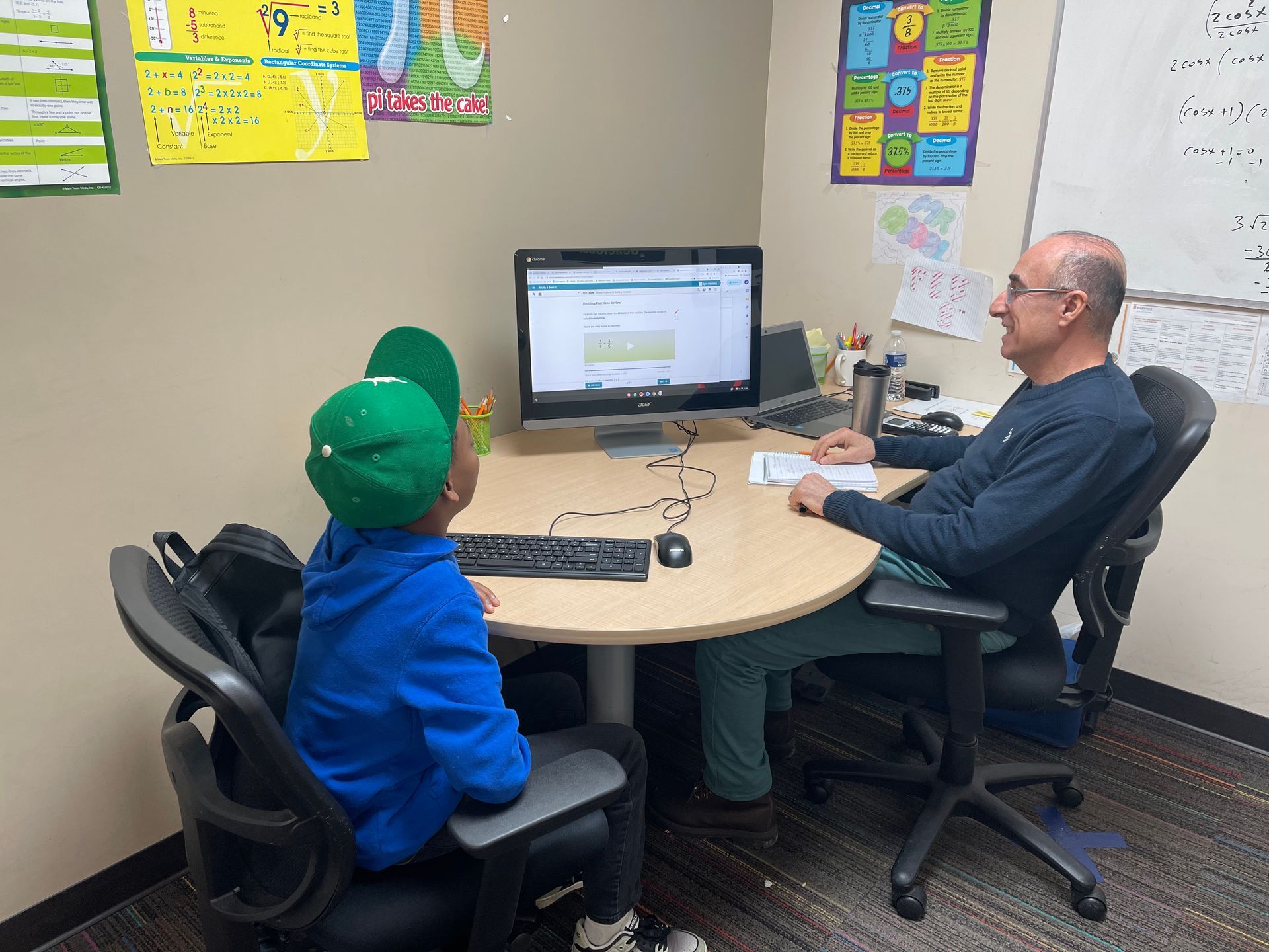One student and one teacher in a classroom
