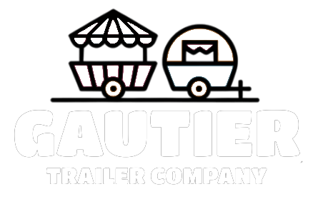 Logo of Gautier Trailer Company: Two colorful trailers with the company name below.