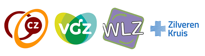 Logos of CZ, VGZ, WLZ, and Zilveren Kruis health insurance companies.