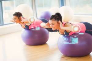 Women Using Exercise Balls — Sunnyside, WA — Yakima Valley Chiropractic Center