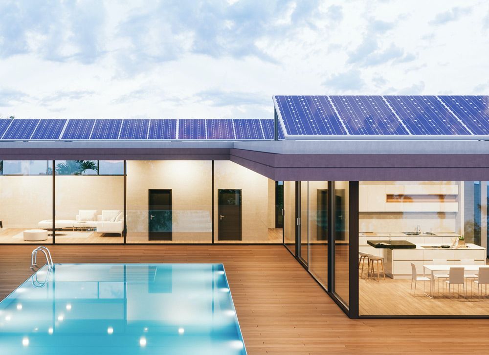 A House with A Swimming Pool and Solar Panels on The Roof — Ryde Energy in Browns Plains, QLD