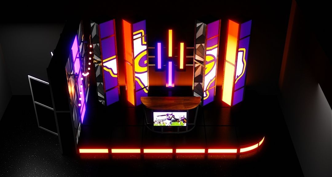 An aerial view of a stage with a lot of lights on it.