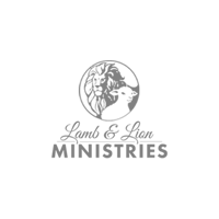 The logo for lamb and lion ministries shows a lion and a lamb in a circle.