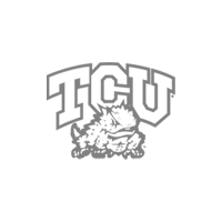 A black and white logo for tcu with a horned frog on it.
