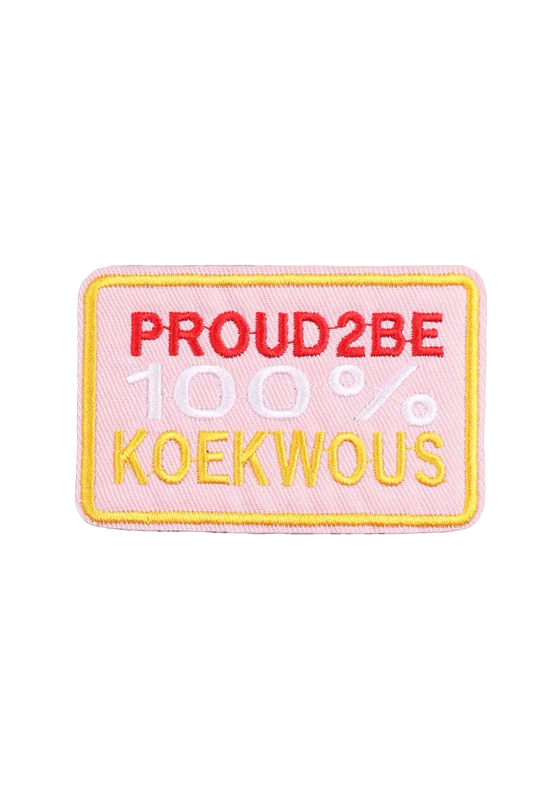 Embleem proud 2be 100% koekwous roze