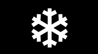 White snowflake symbol on a black background.