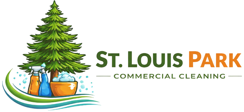 Commercial cleaning logo with tree and cleaning supplies branding St Louis Park, MN