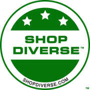 The Shop Diverse logo. A while circle with green border and a green semi-circle on top containing three white stars; the words Allied Certified in black centered in the circle; and a green semi-circle on the bottom.