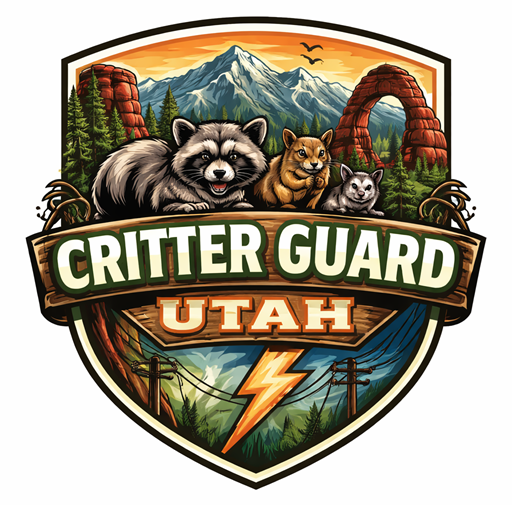 The logo for critter guard protect is a shield with a sun and solar panels on it.