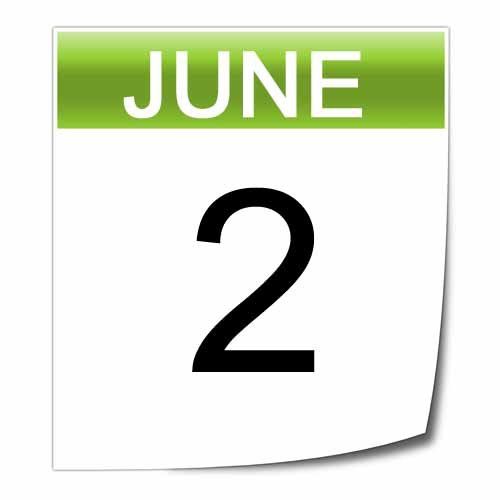 A calendar with the date june 2 on it