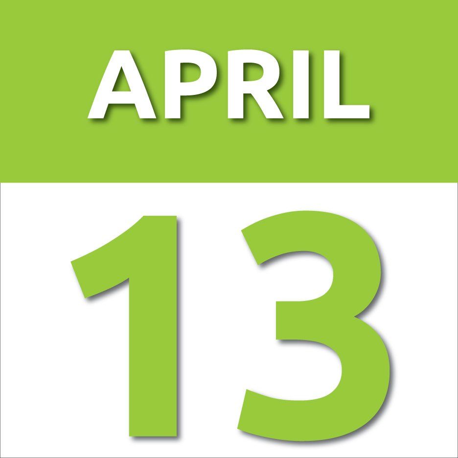 A green calendar with the date of april 13