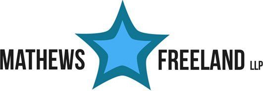 A logo for mathews freeland llp with a blue star